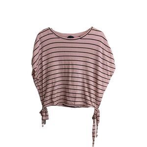 Lucky Brand Pink/Black Striped Top Sz S  Elastic At The Waist With Ties